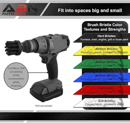 ABN Nylon Scrubber Drill Attachment Cleaning Brush 3pc Set Black Hard Bristles for 1/4in Power Drill, Tough Outdoor Jobs
