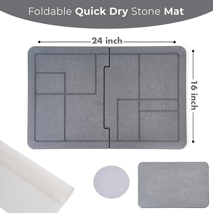 Large Stone Dish Drying Mat for Kitchen Counter, Dividable Quick Dry Stone Dishes Mats, Detachable Water Absorbing Diatomaceous Earth Drying Organizer Pad for Rack Bottles(Dark Gray 24"×16" & 8"x5")