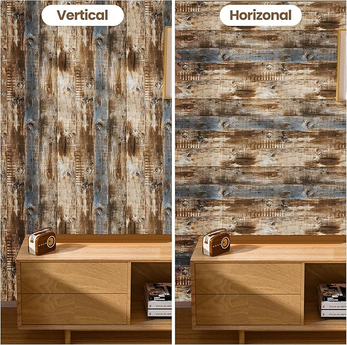LXCREAT Faux Wood Butcher Block Contact Paper, Shiplap Peel and Stick Wallpaper Wooden Planks for Walls 17.5"X118", Natural Brown Self Adhesive Removable Rustic Wallpaper for Shelf Kitchen Decoration