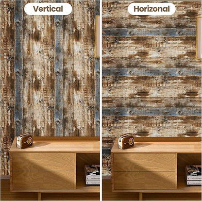 LXCREAT Faux Wood Butcher Block Contact Paper, Shiplap Peel and Stick Wallpaper Wooden Planks for Walls 17.5"X118", Natural Brown Self Adhesive Removable Rustic Wallpaper for Shelf Kitchen Decoration