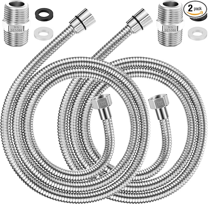Dreyoo 2 Pack 39 Inch Shower Hose with Shower Extension Connector, Extra Long Handheld Head Hose with Brass Insert and Nut, 1/2 to 1/2 Extender, Stainless Steel