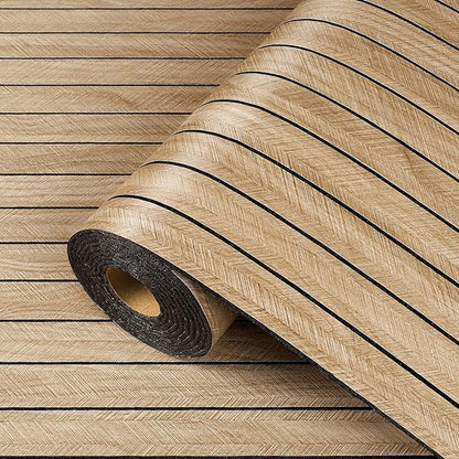 ReWallpaper Self Adhesive Wood Panels for Wall Peel and Stick Light Oak Faux Wood Slat Wall Panel Waterproof Sound Proof Foam Panels for Bedroom Bathroom Living Room Door DIY Home Decor 12in x 10ft