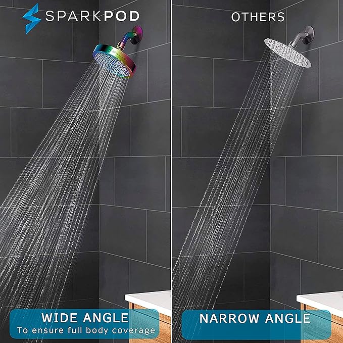 SparkPod Shower Head - High Pressure Rain - Premium Quality Luxury Design - Easy Clean Adjustable Replacement for Your Bathroom Shower Heads (Radiant Rainbow, 6 Inch Round)