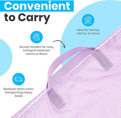 Handy Laundry Mesh Laundry Bag 24 x 36 Inches - Extra Large Heavy Duty Bag with Handles & Shoulder Strap, Breathable, Machine Washable for Dorm, Travel, Bedding & Storage - Purple