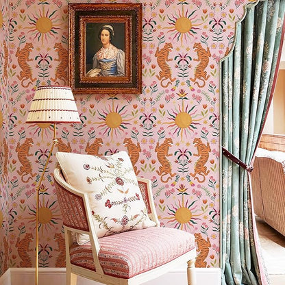 JiffDiff Pink Tiger Peel and Stick Wallpaper - Removable Self Adhesive Wall Paper for Bedroom, Living Room, Nursery Waterproof DIY Wall Decor (17.3" x 800")