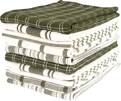 KAF Home Assorted Flat Kitchen Towels - Set of 10, 18 x 28 Inch (Olive)