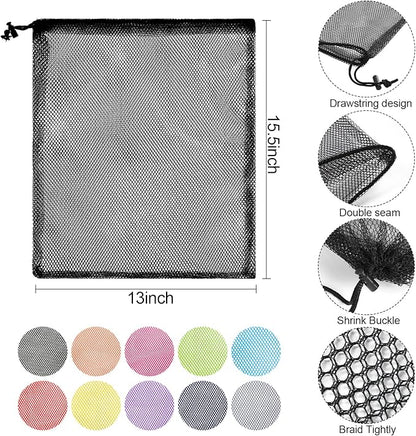 13"X15.5" 100Pcs Mesh Laundry Drawstring Bag Nylon Drawstring Gym Bag with Cord Lock Closure