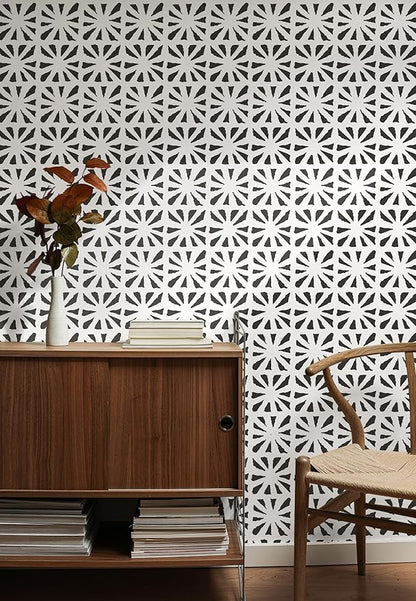 Dimoon 17.3''x78.7'' Peel and Stick Wallpaper Modern Black White Boho Contact Paper Geometric Vintage Thickening Embossed Cream Self Adhesive Renter Friendly Wall Paper for Bedroom Bathroom Vinyl Roll