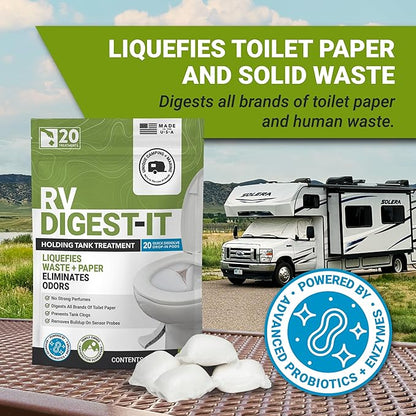 Unique RV Digest-It RV Toilet Treatment, Drop-In Pod - Convenient, Dissolvable, Mess-Free - Eliminates Odors and Liquifies Waste (60 Pods)