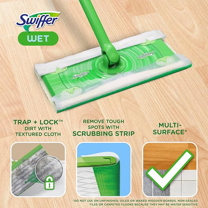 Swiffer Sweep + Mop, Wet Pads Refill, Floor Cleaner for Dirt, Dust, Hair, Cleaning Cloths for Mopping Home, Bathroom, Kitchen, All Purpose Multi-Surface Floor Wipes, Fresh, 24ct