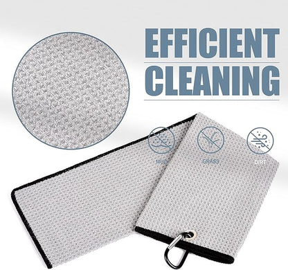 Mile High Life Tri-fold Golf Towel | 16" X 24" | Premium Microfiber Fabric | Waffle Pattern | with Heavy Duty Carabiner Clip | for Men and Women (Gray)