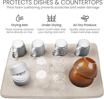 Bellemain XL Dish Mat 24" x 17" ( LARGEST MAT ) Microfiber Dish Drying Mat , Super absorbent ( Ivory )