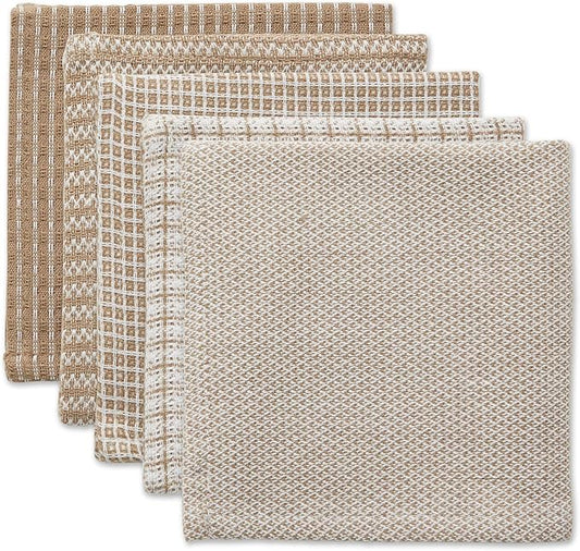 DII Everyday Kitchen Collection Assorted Dishcloth Set, 12x12, Stone, 5 Count