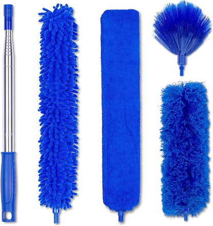 Microfiber Duster with Extension Pole - 4 Piece Dusters Set - Extends 15 to 80 Inches - Ceiling Fan Cleaner - Perfect for Cobwebs, Spider Webs, and Dust on Ceilings, Fans, Walls, Windows, and Blinds