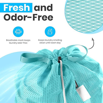 Handy Laundry Mesh Laundry Bags 24 x 36 Inches, 2-Pack - Extra Large Heavy Duty Bag with Handles & Shoulder Strap, Breathable, Machine Washable for Dorm, Travel, Bedding & Storage - Teal