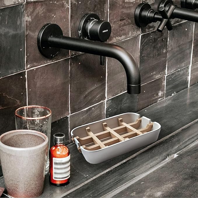 Aoheuo Modern Bamboo Fiber soap Holder and soap Dish Combination (Removable),5.12 Long by 3 Wide, 0.98 inches high, Used in Kitchens, bathrooms, and bar Sinks (Black(3 Pack))