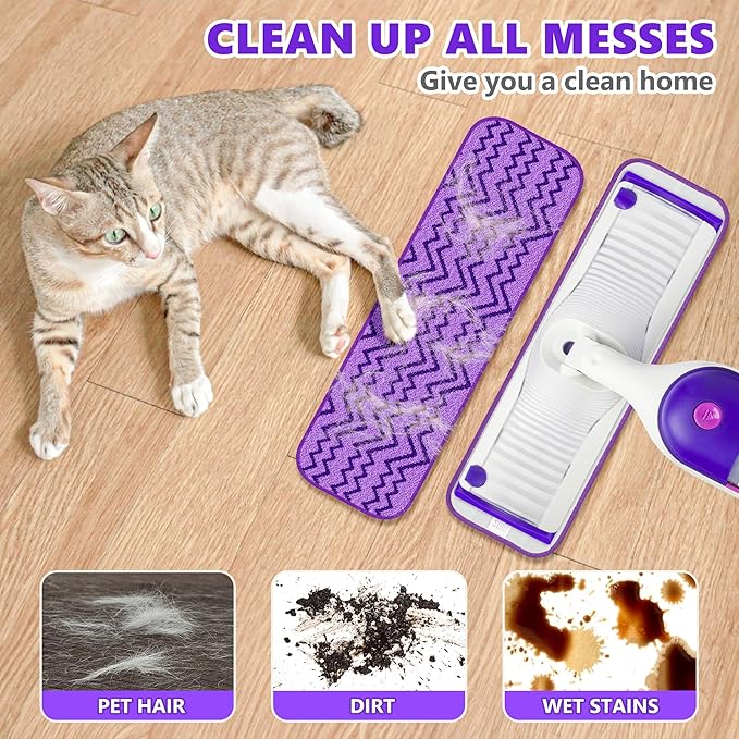 6 Pack Reusable Mop Pads Compatible with Swiffer PowerMop - Enspoway Microfiber Washable Mopping Pad Refills for 13" 14" 15" Mop Multi-Surface Wood Floor Cleaning - Purple
