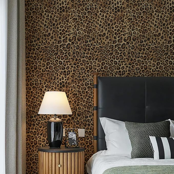 JiffDiff Upgrade Leopard Print Peel and Stick Wallpaper, 17.3" x 120" Waterproof Removable Self Adhesive Wallpaper, Brown Unique Funky Cheetah Contact Paper for Bedroom, Bathroom, Decor