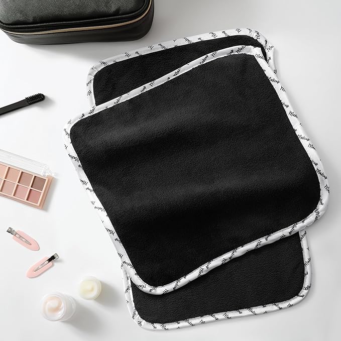 Arkwright Makeup Remover Cloths 6 Pack - Microfiber Coral Fleece Face Towels, Ultra Soft Reusable Washcloths, Gentle Facial Cleansing for Waterproof Makeup, 13 x 13, Black/White
