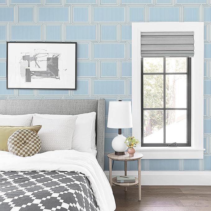 Guvana Peel and Stick Wallpaper Blue and White Contact Paper Modern Wall Paper Geometric Striped Removable Self Adhesive Wallpaper for Bathroom Bedroom Covering Accent Wall Vinyl Rolls 78.7"x17.3"