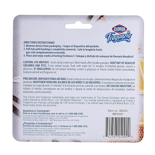Clorox Fraganzia Small Rooms Air Freshener, Vanilla Honeycomb Scent - Peel & Place Air Freshener, No-Plug, Battery-Free for Closets, Laundry Room, Entry Way, Bathroom, Locker, 0.25 Fl Oz Each, 2 Count