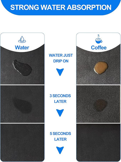 Dish Drying Mat for Kitchen Counter, 16"x24" Dish Drying Pad with Non-slip Rubber Backed, Hide Stain Anti Absorbent for Kitchen Counter, Drying Mat for Coffee Machine Dish Rack (Black)