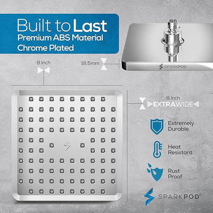 SparkPod Shower Head - High Pressure Rain - Premium Quality Luxury Design - Easy Clean Adjustable Replacement for Your Bathroom Shower Heads (Luxury Polished Chrome, 8 Inch Square)