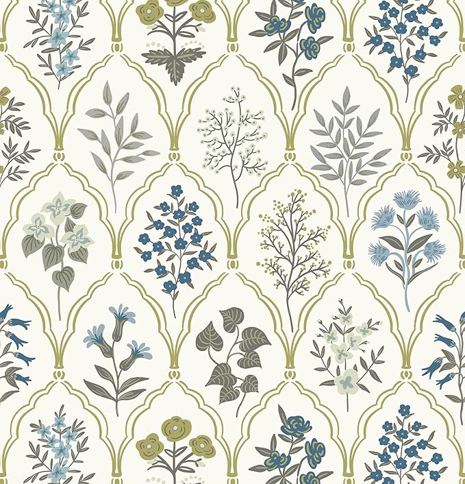 Dimoon 78.7"x17.3" Peel and Stick Wallpaper Contact Paper Floral Modern Removable Wallpaper Beige Wall Paper Self Adhesive Boho Contactpaper for Cabinets Drawers Blue Vintage Bedroom Thicken Vinyl