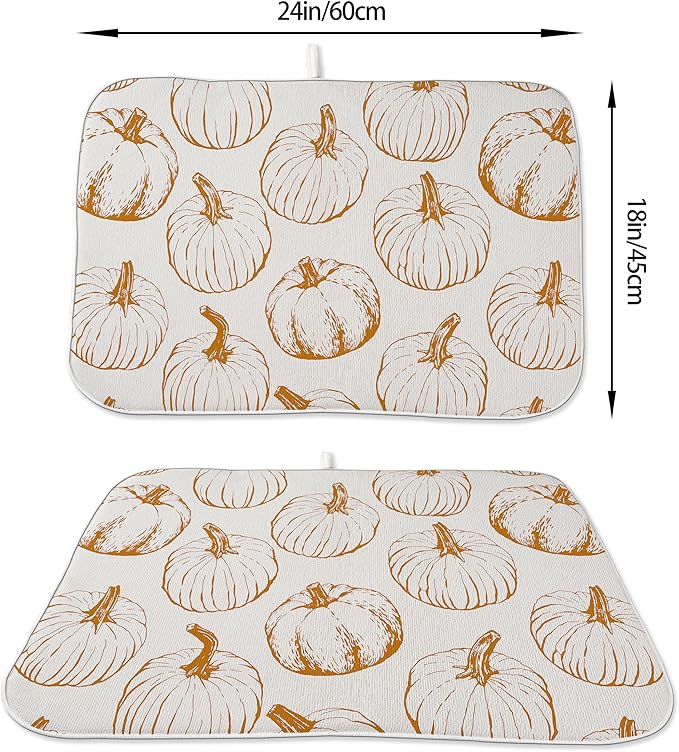 Fall Dish Drying Mat 18x24 Inches For Kitchen Counter,Orange Burnt Pumpkin Kitchen Decor Drying Mat Decorative Autumn Thanksgiving Drying Pad for Home Kitchen,Dining Room,Office Decoration