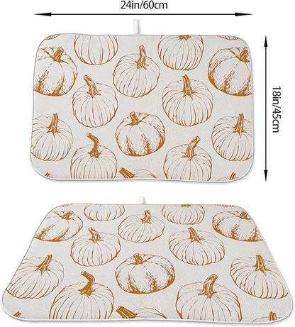 Fall Dish Drying Mat 18x24 Inches For Kitchen Counter,Orange Burnt Pumpkin Kitchen Decor Drying Mat Decorative Autumn Thanksgiving Drying Pad for Home Kitchen,Dining Room,Office Decoration