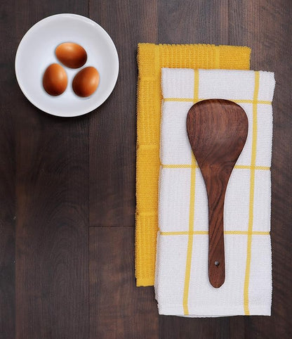 AMOUR INFINI Kitchen Towels Pack of 4 Absorbent, Quick Drying Premium Terry Cotton Dish Towel with Hanging Loop 16x28 Inch Hand & Tea Towels (Yellow)