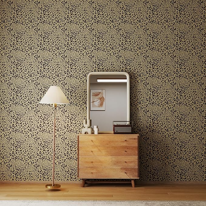 Leopard Print Peel and Stick Wallpaper – Brown & Gold Animal Pattern Removable Wall Covering for Living Room, Bedroom, Accent Wall & Home Décor – Self Adhesive, Waterproof, Easy to Install 17"x120"