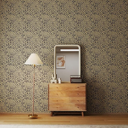 Leopard Print Peel and Stick Wallpaper – Brown & Gold Animal Pattern Removable Wall Covering for Living Room, Bedroom, Accent Wall & Home Décor – Self Adhesive, Waterproof, Easy to Install 17"x120"