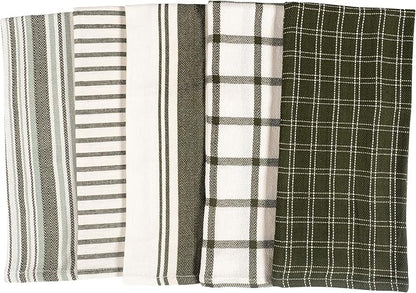 KAF Home Assorted Flat Kitchen Towels - Set of 10, 18 x 28 Inch (Olive)