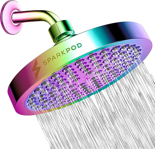 SparkPod Shower Head - High Pressure Rain - Premium Quality Luxury Design - Easy Clean Adjustable Replacement for Your Bathroom Shower Heads (Radiant Rainbow, 6 Inch Round)
