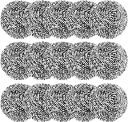 15 Pack Steel Wool Scrubber, Metal Kitchen Scrubbing Sponges, Dishwashing Scouring Pads Heavy Duty, Premium Stainless Steel Scrubbers for Cleaning Dishes Pots and Pans Bathroom Oven (Sliver) by VOPTON