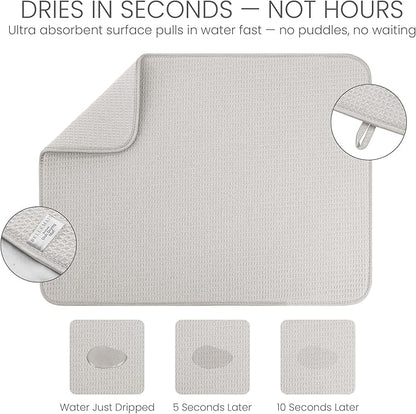 Bellemain XL Dish Mat Microfiber Dish Drying Mat, Super absorbent (Light Grey, 17" x 24")