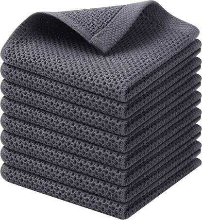 Kitinjoy 100% Cotton Kitchen Dish Cloths (12 X 12 Inches, Dark Grey), 8 Pack Waffle Weave Ultra Soft Absorbent Dish Towels for Drying Dishes Quick Drying Kitchen Towels Dish Rags