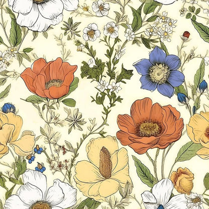 Floral Wallpaper Peel and Stick, Yellow/Orange Blooming Flowers Contact Paper, Vintage Botanical Wall Paper Self Adhesive Waterproof Removable for Bedroom Shelves Cabinet Drawer Table 17.5" x 393.7"