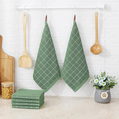 Homaxy 100% Cotton Terry Kitchen Dish Cloths, Ultra Soft and Absorbent Dish Towels for Kitchen, Suitable for Drying and Washing Dishes, 18 Pack, 12 x 12 Inches, Grass Green