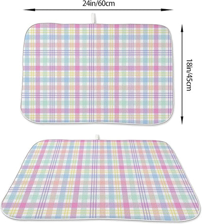 Spring Dish Drying Mat 18x24 Inches For Kitchen Counter Absorbent Easter Colorful Plaid Kitchen Decoration Pink Green Drying Mat Pad For Home Kitchen,Dining Room,Office Decor