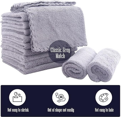 16 Pack Baby Washcloths - Luxury Coral Fleece - Extra Absorbent and Soft Wash Clothes for Newborn, Infants and Toddlers - Suitable for Sensitive Skin and New Born - Baby Shower - Light Grey,10x10 Inch