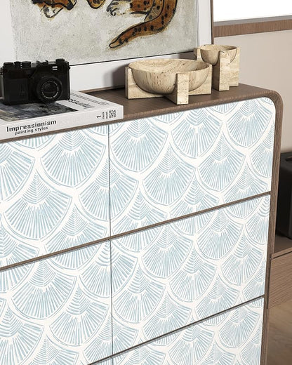 Modern Peel and Stick Wallpaper 17.3''×393'' Self Adhesive Wallpaper Blue and White Decorative Contact Paper Boho Removable Wall Paper for Bedroom Waterproof Wallpapers Bathroom Cabinets Decor Vinyl