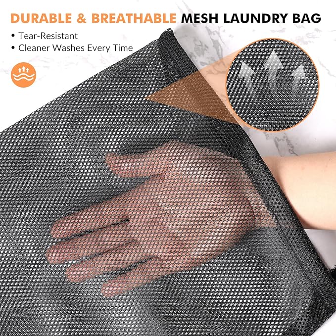 2 Pack Mesh Laundry Bags - Large & Small Heavy Duty Mesh Laundry Bag with Drawstring, Wash Bags for Travel, College, Dorms, Sports, Family, Black