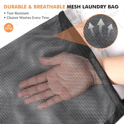 2 Pack Mesh Laundry Bags - Large & Small Heavy Duty Mesh Laundry Bag with Drawstring, Wash Bags for Travel, College, Dorms, Sports, Family, Black