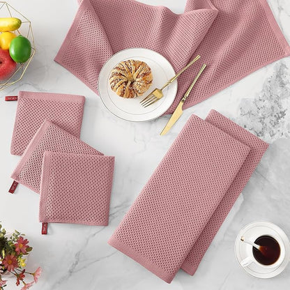 Kitinjoy 100% Cotton Waffle Weave Kitchen Hand Towels (13 X 28 Inches, Dried Roses), 4-Pack Super Soft and Absorbent Dish Towel for Drying Dishes