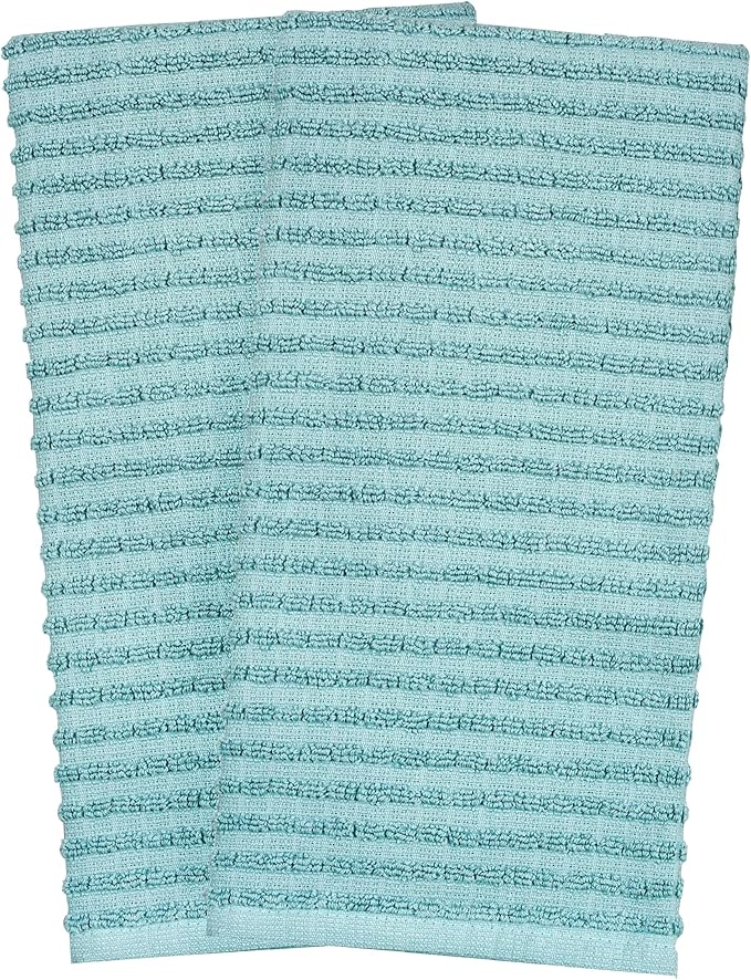 Ritz Royale Collection 100% Combed Terry Cotton, Highly Absorbent, Kitchen Towel Set, 13-3/4" x 12", 4-Pack, Solid & Checked, Dew