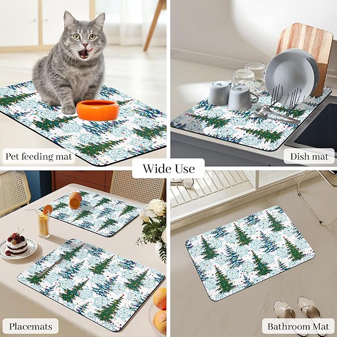 Bloss Christmas Drying Mat, 16"x24" Absorbent Coffee Mat with Waterproof Rubber Back, Fit Under Coffee Maker Machine / Counter