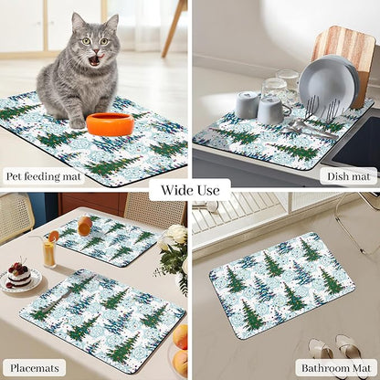 Bloss Christmas Drying Mat, 16"x24" Absorbent Coffee Mat with Waterproof Rubber Back, Fit Under Coffee Maker Machine / Counter