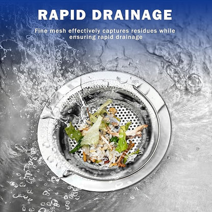 2 Pack Kitchen Sink Drain Strainer with Handle, Universal Stainless Steel Food Catcher Basket, Rust Free, Fits Most Kitchen Sinks